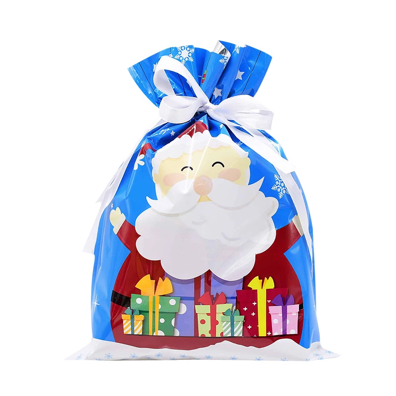 thumbnail image 1 of Bolsas de regalo navideñas con cordón de 42/31 cm, diseño de Papá Noel, grandes, doradas y plateadas, para galletas, dulces, para Navidad, 5 unidades, 1 of 5
