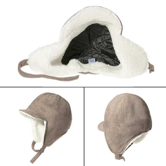 Men Women Winter Warm Trapper Hat with Visor Brim Thermal Plush