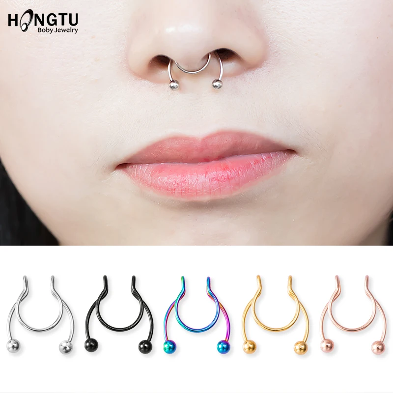 1-5PCS Steel 20G Dainty Faux Nose Rings Fake Septum Rings Hoop Nostril Piercing Fake Clip on Nose Oreja Piercings Jewelry