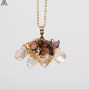 

Irregular White Baroque Pearl Beads Wire Wrapped Freeform Natural Quartz Crystal Necklace Pendant Women Jewelry JD-25AMAE