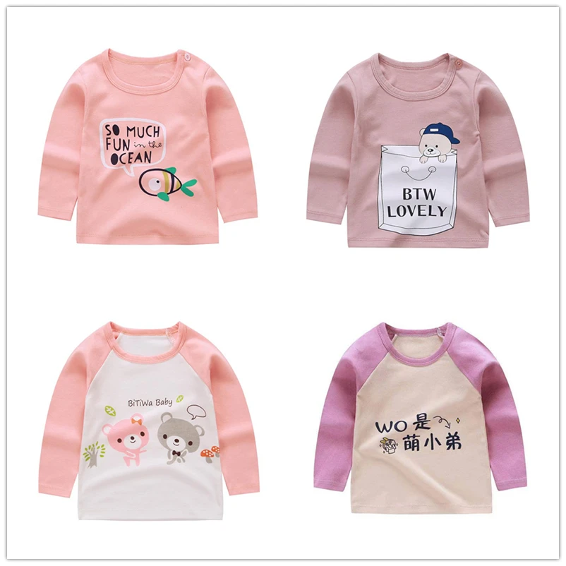 

100% Cotton Kids Baby Boys Girls Printed Ronud Neck Long Sleeve Cute T-shirt Fashion Children's Clothes