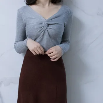 

Winter Sweaters Women Slim Long Sleeve Solid Sweat Shirts Fashion Casual V-Neck Sweaters