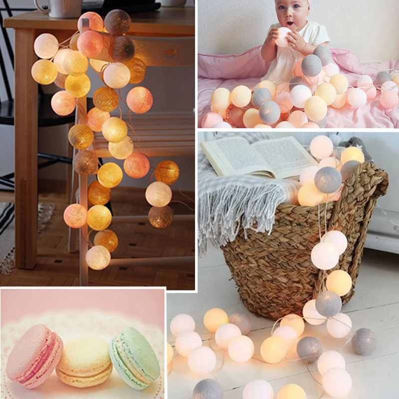 QYJSD New Year Cotton Garland Balls LED String Lights Birthday Gifts Christmas Wedding Children Bedroom Party Decoration