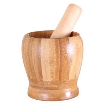 

Pestle Grinding Bowl Set Bamboo Mortar And Pestle Pedestal Bowl Garlic Pugging Pot Spice Pepper Mill Tools Kitchen Tools M