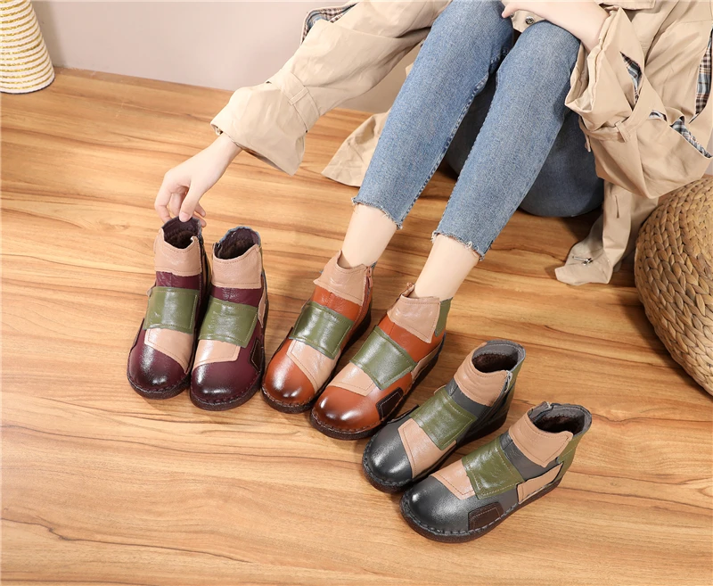 National Handmade Comfortable Genuine Leather Boots Woman Vintage Large Size Mother Shoes Female Middle-aged Warm Leather Boots