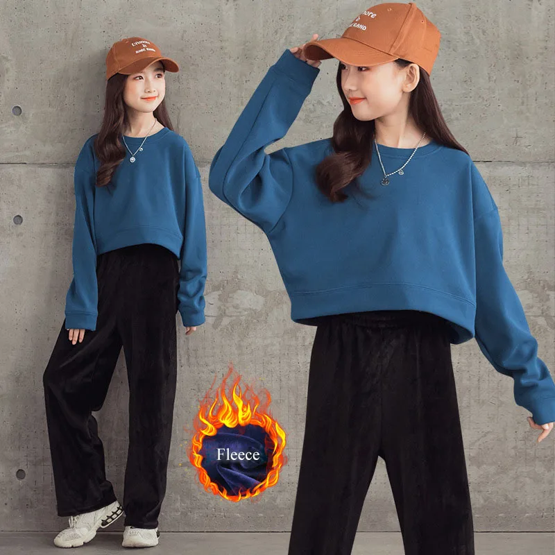 

Girls Clothes Winter Fleece Sweatshirt Pleuche Pants Two Pieces Suit Thicken Warm Kids Sport Suit Teenage Girls Clothing Sets