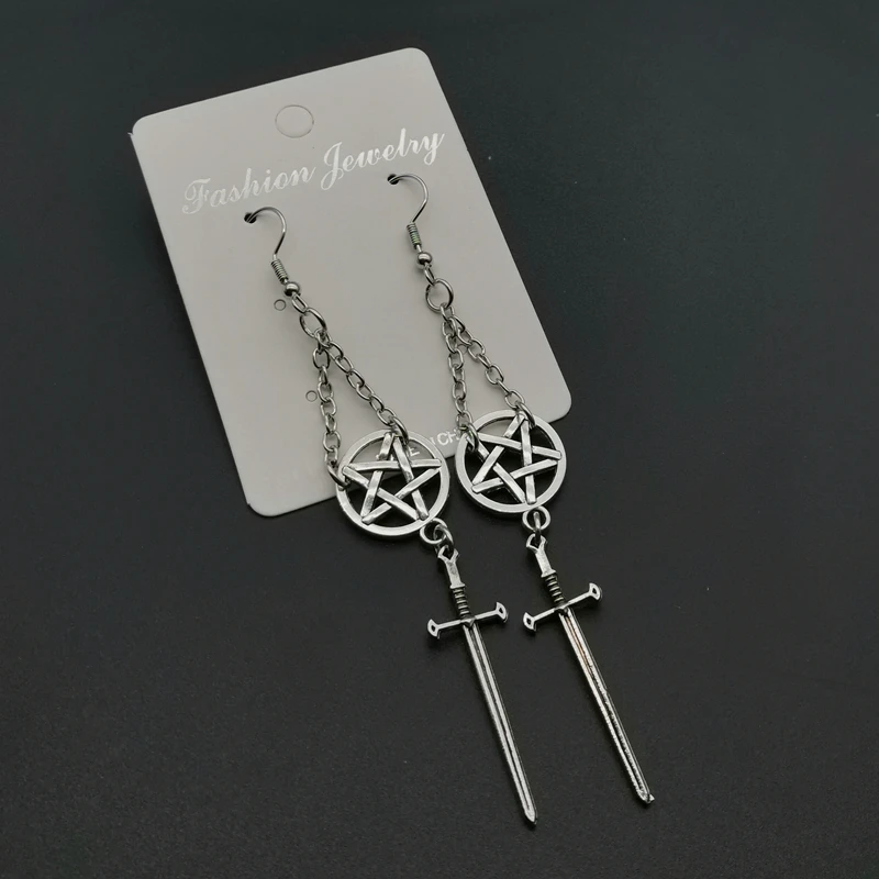 Witch's Rites Earrings Pentagram Pendant Black Sword Gothic Jewelry Women Gift silver jewelry,pendant earrings
