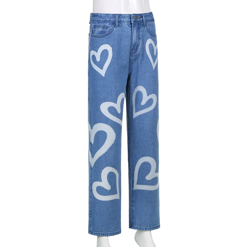 Heart Graffiti Y2k Jeans Kaki Lurus 