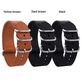 

18mm 20mm 22mm Vintage Genuine Leather Watchband Nato Leather man Watch Straps for Brand strap zulu black Brown Wristband Belt
