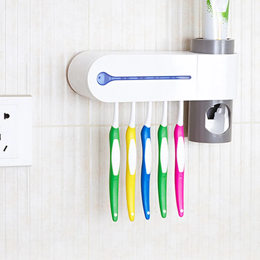 

UV Sterilization Toothbrush Holder with Automatic Toothpaste Dispenser Wall Mounted Device J99Store
