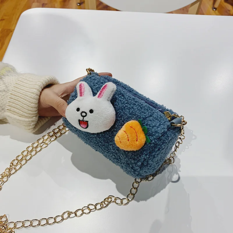 

2019 New Style Korean-style CHILDREN'S Bag Cute Plush Lambs Wool Adorable Princess Bag with Chain Shoulder Oblique Purse