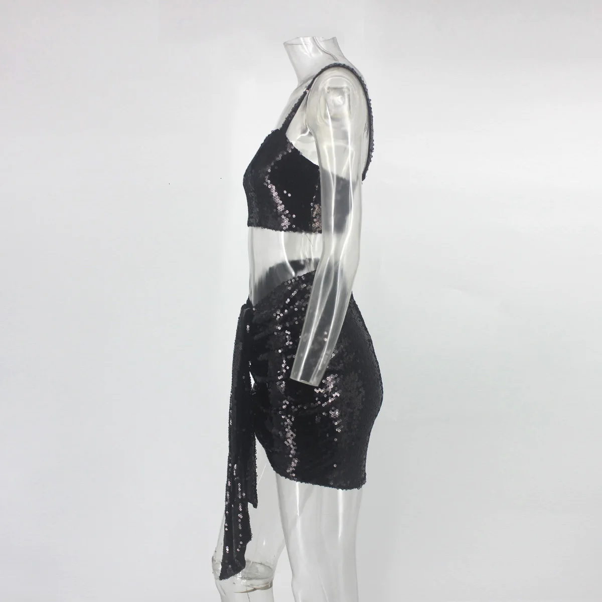 Dressmecb/пикантные вечерние комплекты из двух предметов с пайетками; укороченный топ с открытой спиной и мини-юбки; Женский комплект 2 шт.; летняя одежда года