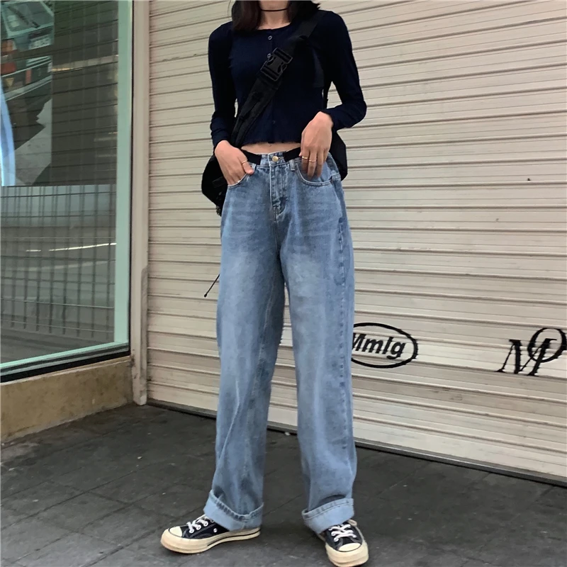 HziriP свободные джинсы джинсовые женские 2019 свежая Высокая талия тонкие высококачественные Универсальные женские повседневные широкие
