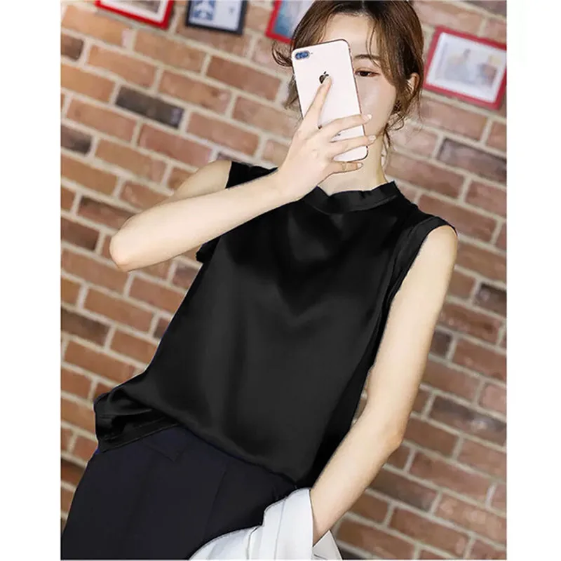 Summer New Satin Vest Women O Neck Sleeveless Pullover Top Loose Inner Wear Elegant Bottoming Shirt All-match Trend 3 Color