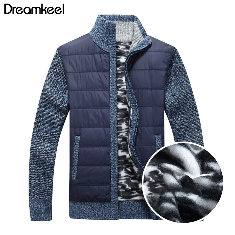 New Men's Thick Sweater Coat Male Autumn Winter Down Sweatercoat Black Blue Gray Zipper Sweater Jacket Outerwear Y
