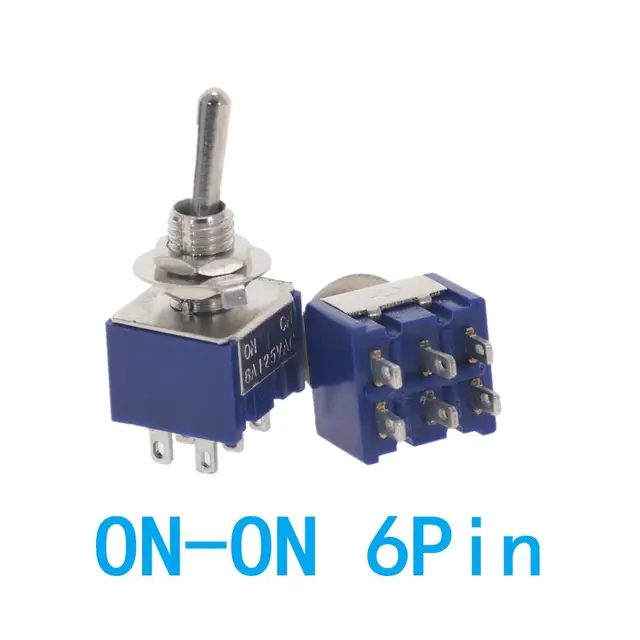 10PC/5PC Miniature Toggle Switch Single Pole Double Throw SPDT DPDT ON-OFF-ON ON-ON 120VAC 6A 1/4 Inch Mounting MTS-102 103 202 MTS-202