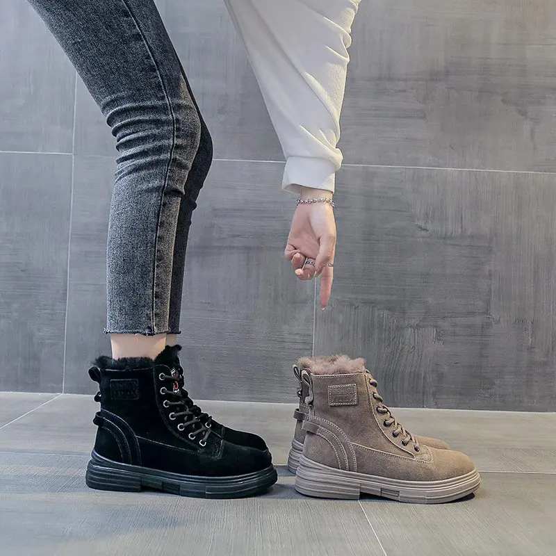 2020 NEW Women's Shoes Winter Boots Black Brown Women's Boots Short Plush Boots Female Women Shoes Round Toe Brand Ankle Boots