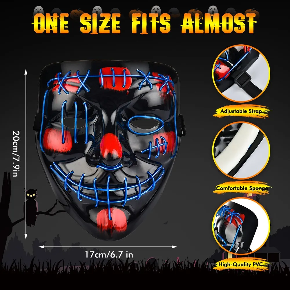 Halloween Skeleton LED Mask Glow Scary Skull cold Light Up Costume Cosplay Skull Party Masks three colors optional