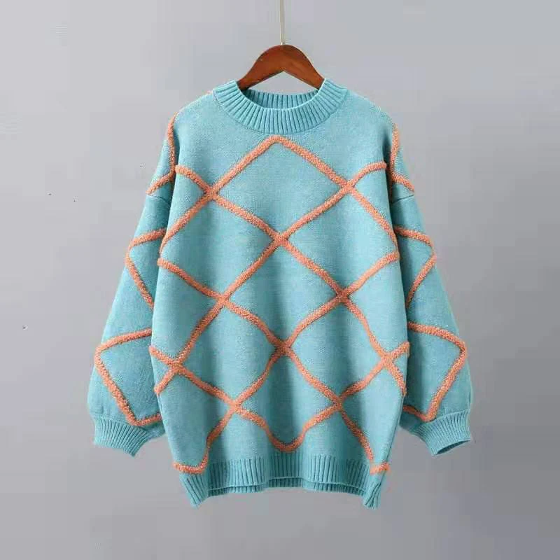 SURMIITRO Argyle вязаный женский свитер для осени и зимы корейский женский свободный джемпер с длинным рукавом женский трикотажный пуловер