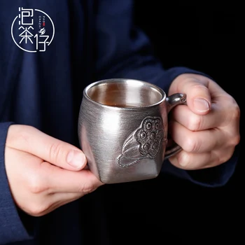 

Chinese traditional silver office small teacup water cup handmade retro mug milk coffee cup drinkware
