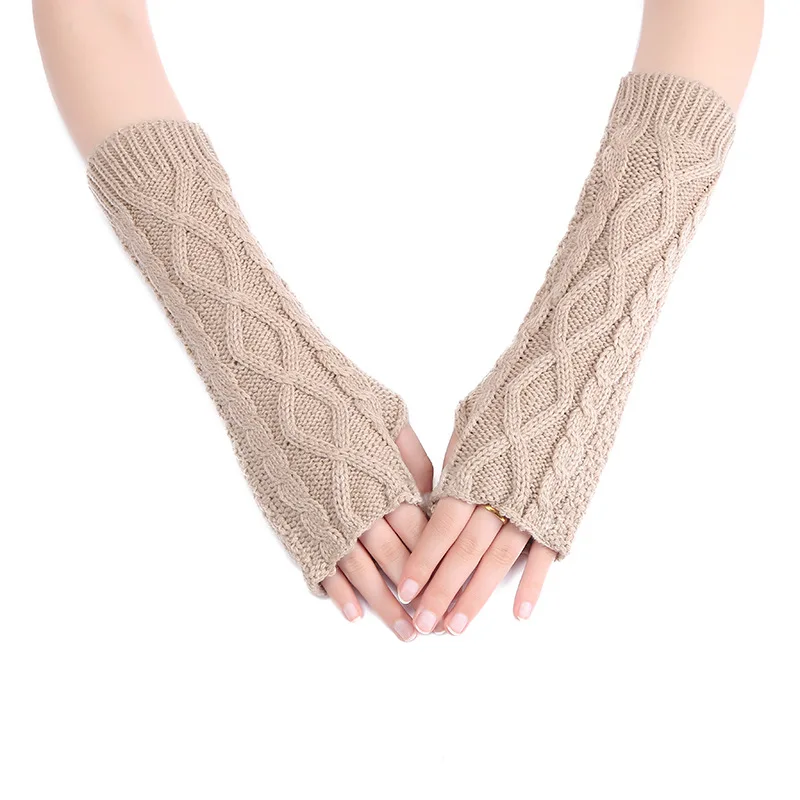 

Winter Arm Warmer Long Knit Mitten For Women Female Gloves Causal Women's Gloves Twist Fingerless Gloves Handschoen