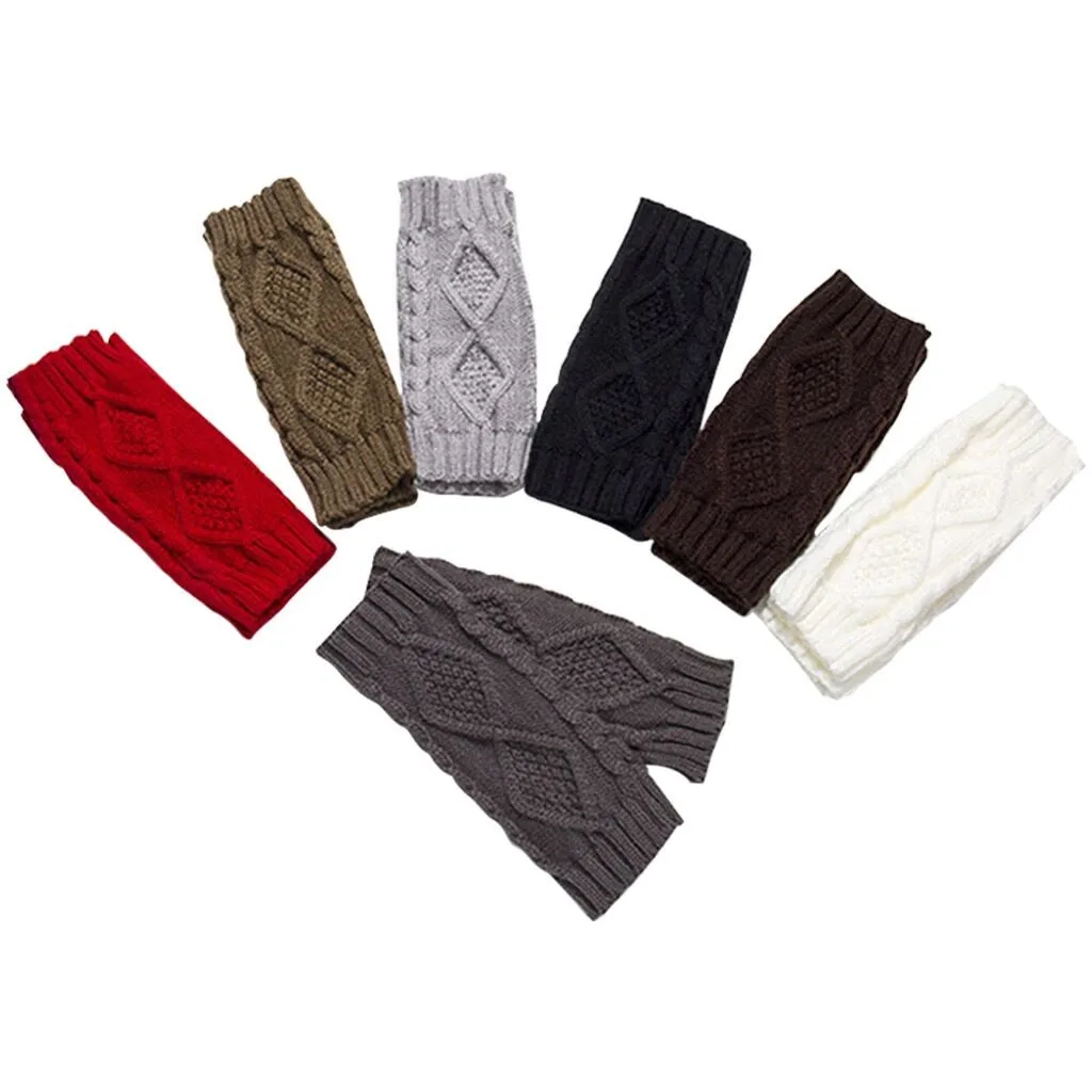 7pcs Женские зимние перчатки, вязаные перчатки, сохраняющие тепло, перчатки без пальцев для девушек, одноцветные мягкие тёплые перчатки Guantes Handschoenen - Цвет: 7pcs