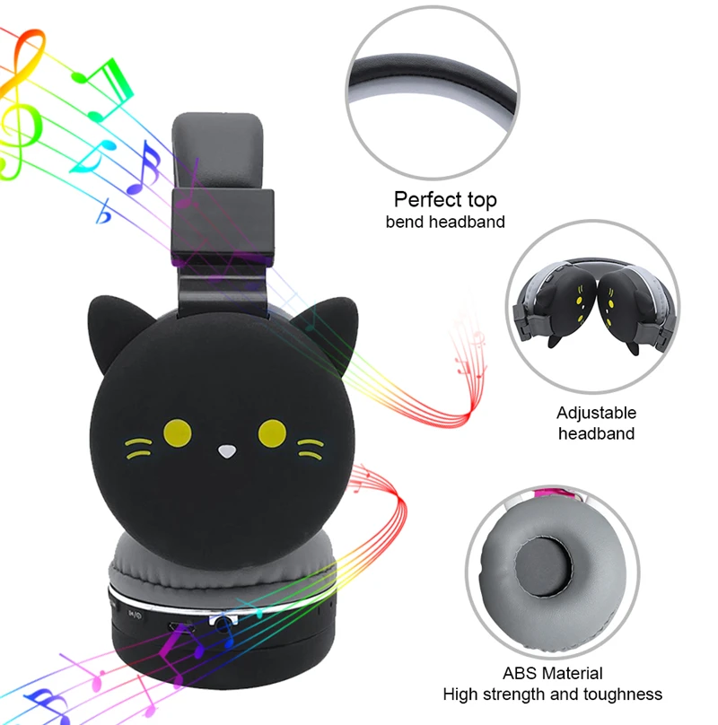 Крутой Мультфильм Bluetooth Гарнитура 3D Черный кот беспроводные наушники Поддержка FM Функция девушка музыка стерео наушники для iPhone подарок