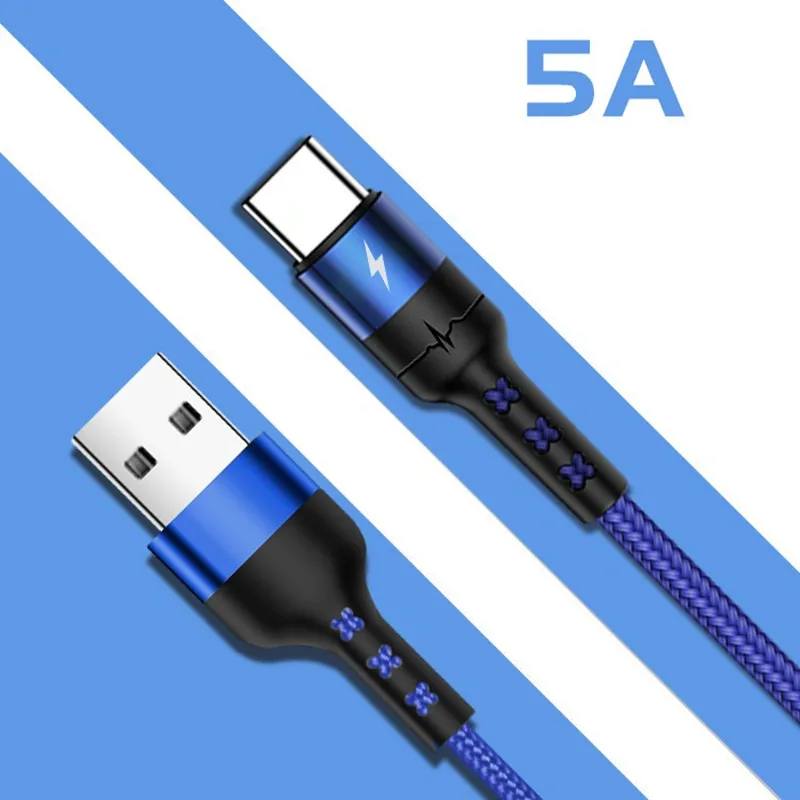 blue Тип C USB C 5A кабель для huawei samsung Xiaomi быстрое зарядное устройство QC 3,0 Supercharge супер быстрая зарядка Зарядное устройство шнур 1/2 м/3 м/метр - Цвет: blue