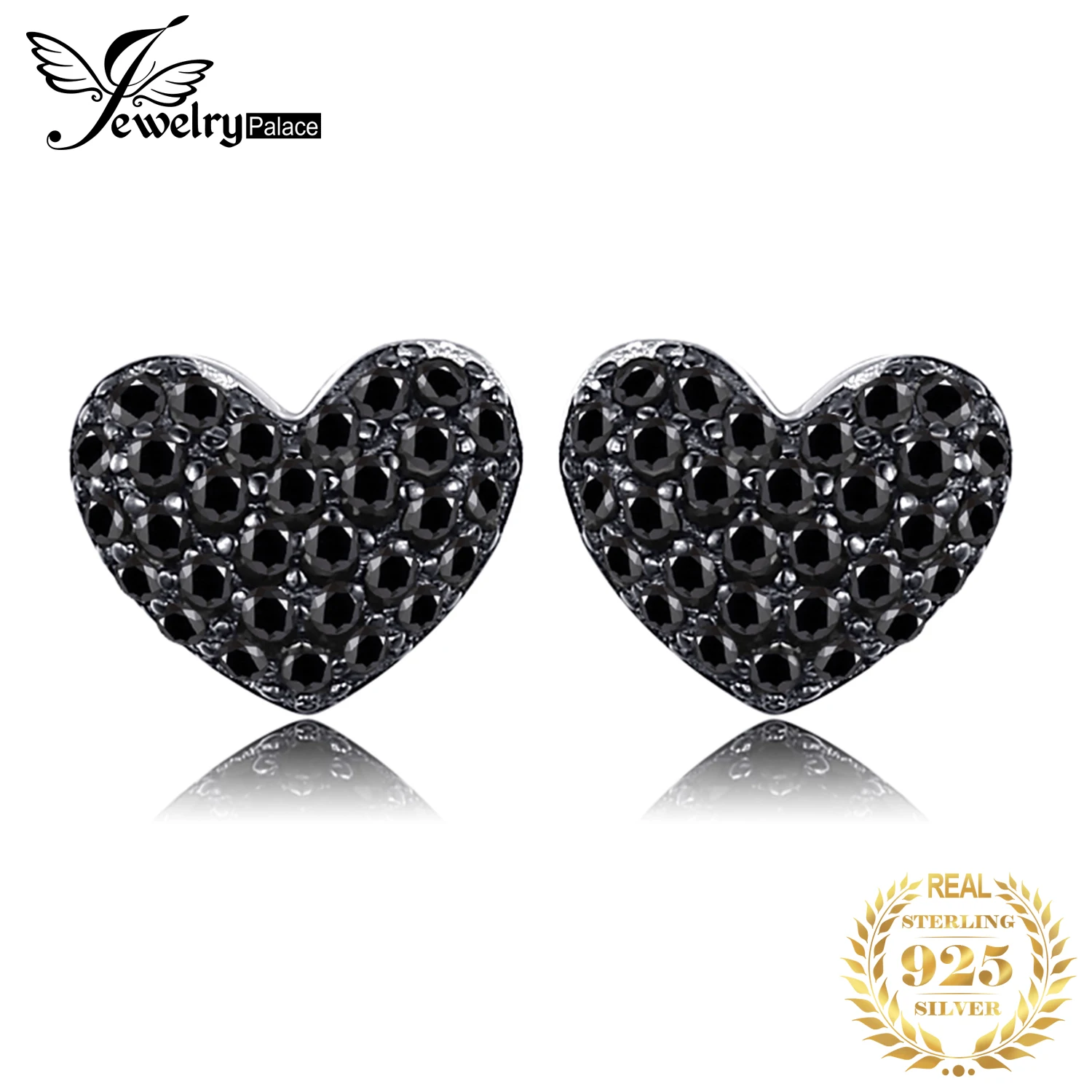 Женские серьги гвоздики из серебра 925 пробы JewelryPalace Love Heart Натуральной Черной