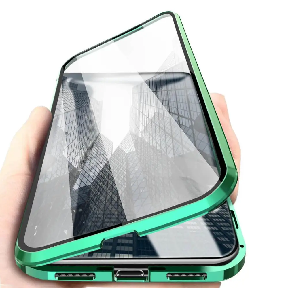 Metal Magnetic Phone Flip Cover With Double-Sided Tempered Glass for iPhone 11 pro max XR XSMAX 7 8 PLUS