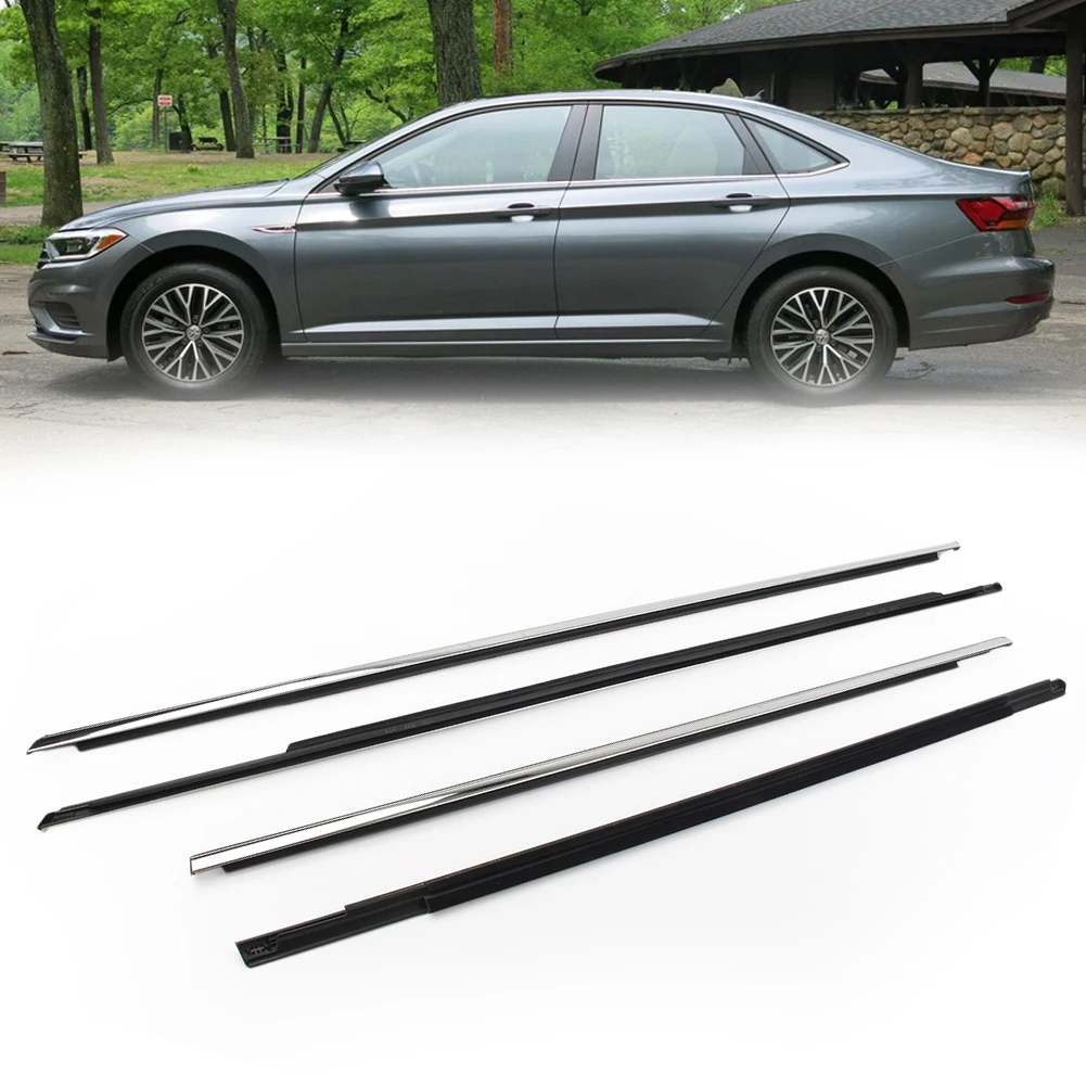 Chrome Car Weatherstrip Window Moulding Trim Door Seal Belt For V.W Volkswagen Jetta Auto Accessories 4PCS/SET