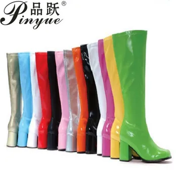 

size 33- 43 Good quality Woman Boots Square Heel Knee-High Classic Square Toe Boots Leather Zip Boots Party Dress Dance Shoes