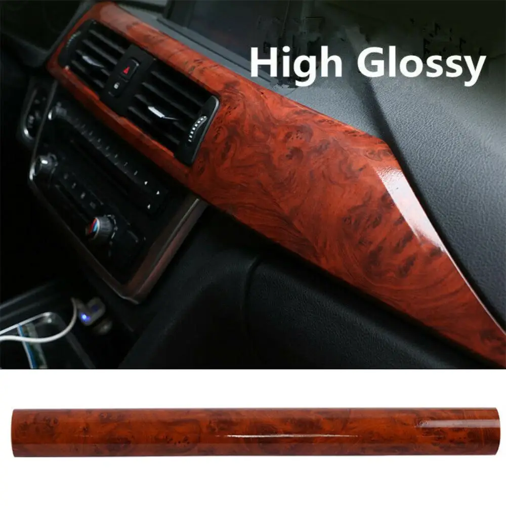 

40*100cm High Glossy Wood Grain Vinyl Sticker Decal Car Internal Self Adhesive DIY Film Car Accessories Maroon Car Stickers