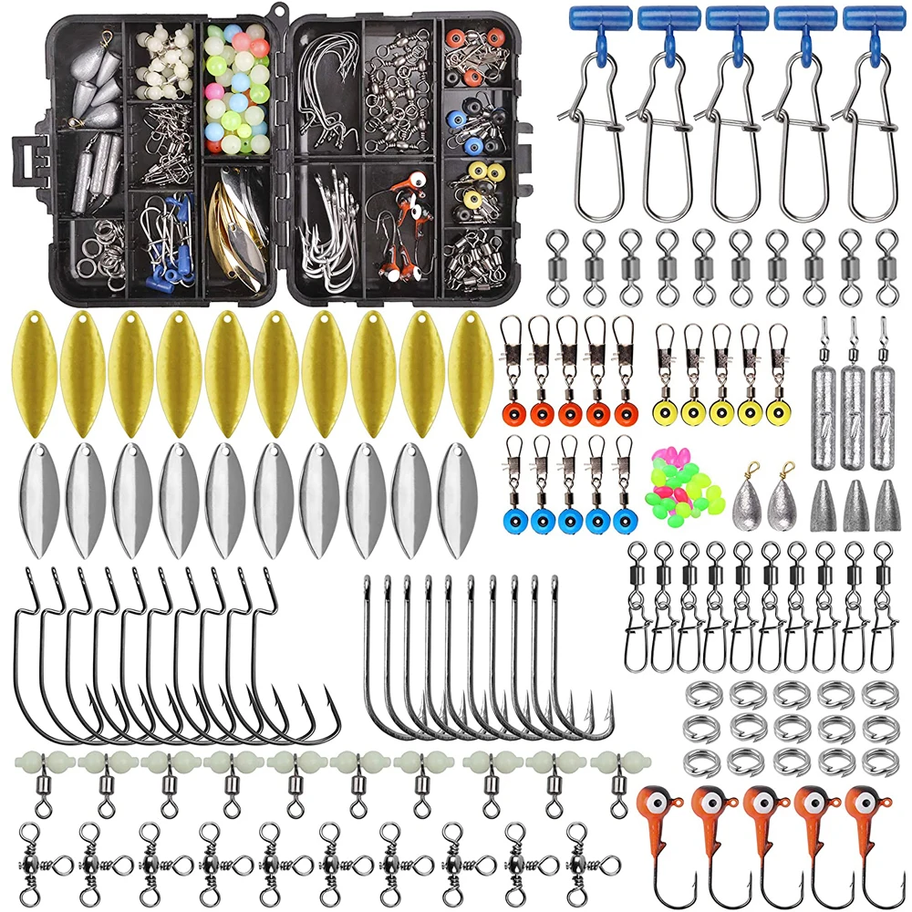 178Pcs/Box Fishing Accessories Tackle With Spoon Lures Jig Hooks Swivel  Snap Sinker Weight Beads Crossline Swivel Space Beans