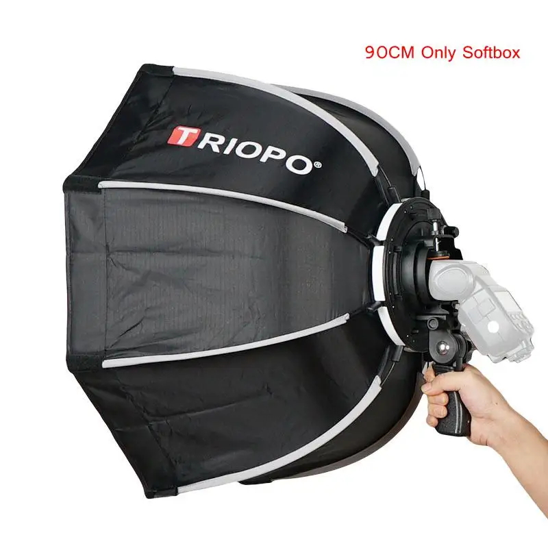 90cm Складной восьмиугольный софтбокс TRIOPO 55 см, 65 см, 90 см, кронштейн, крепление в софтбоксе, ручка для Godox Yongnuo Speedlite, светильник для вспышки - Цвет: 90cm