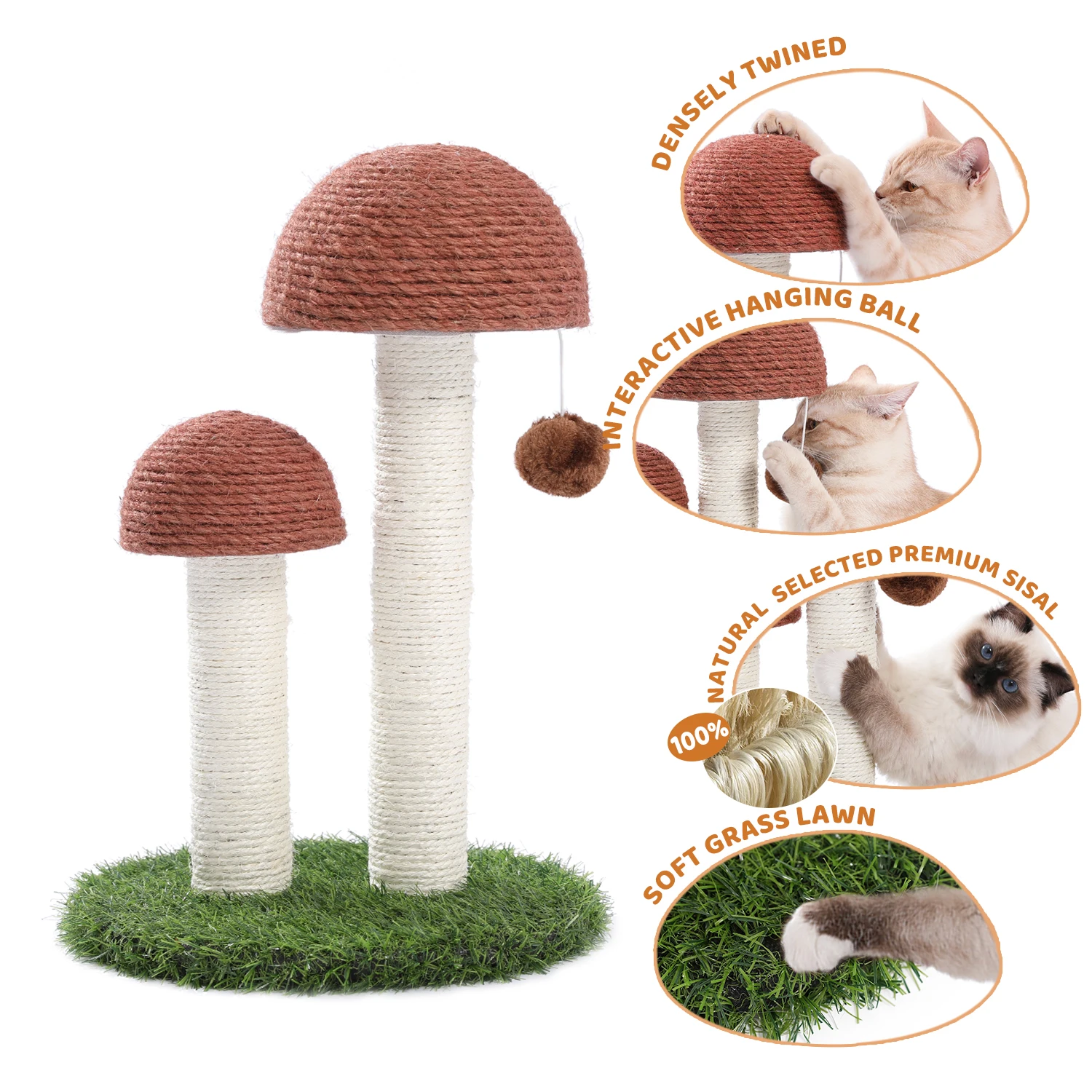 Mushroom Styling Cat Tree with Ball Scratching Post Natural Sisal Pole