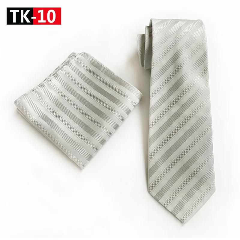 

New Ties&Bow Tie&Hanky Set Silver Gray Striped Hanky Set Men's 100% Silk Ties for Formal Necktie Wedding Business PartyGravata