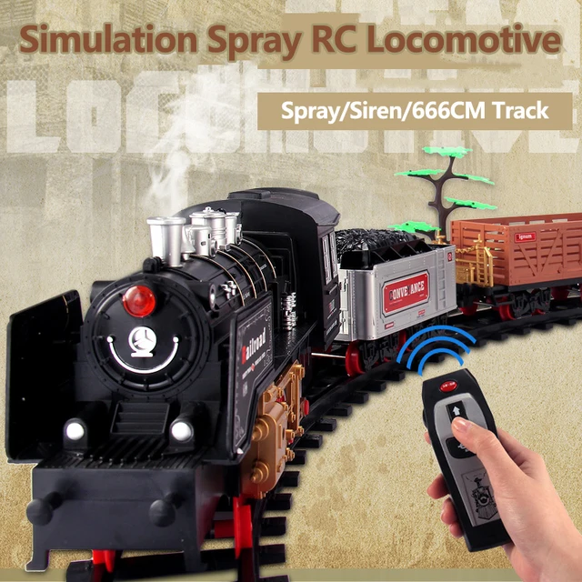 666CM DIY Assembly Train Simulation Classic Spray Remote Control Locomotive Siren Sound Track Rich Scene Electric RC Train Toys 2
