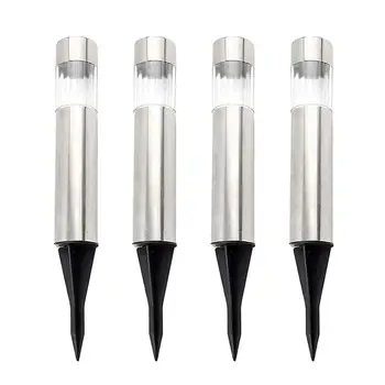 

4pcs Lawn Lamps Decorative Stainless Steel Solar Power Cylindrical Pin Lamp Landscape Light Ground Plug Lamp For Yard Garden