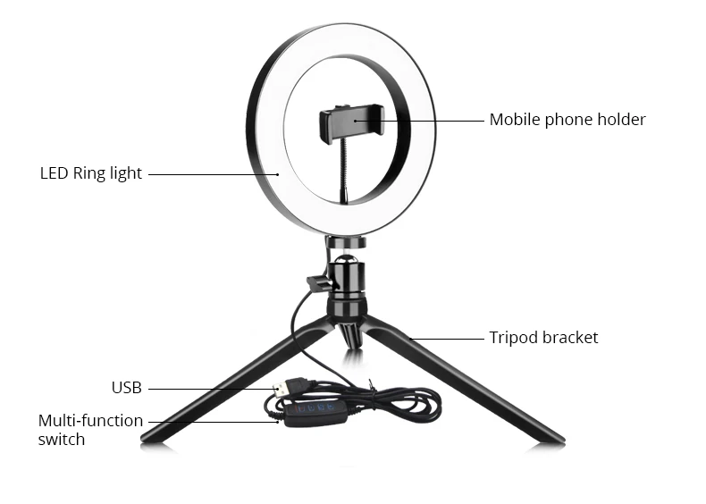 Светодиодный кольцевой светильник для камеры, кольцевой светильник для студийной фотосъемки, кольцевой светильник для Ютуба, для макияжа телефона, Селфи, с держателем для штатива