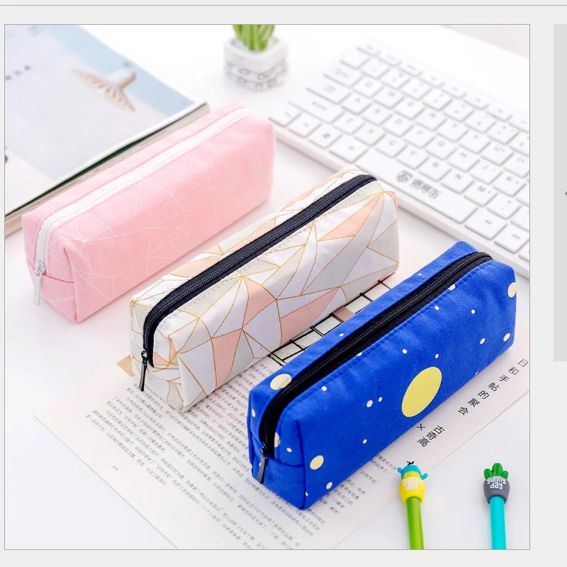 Creative Canvas Square Pencil Case Starry Sky Bag Concise for Girl Zipper Stationery School Supplies | Дом и сад