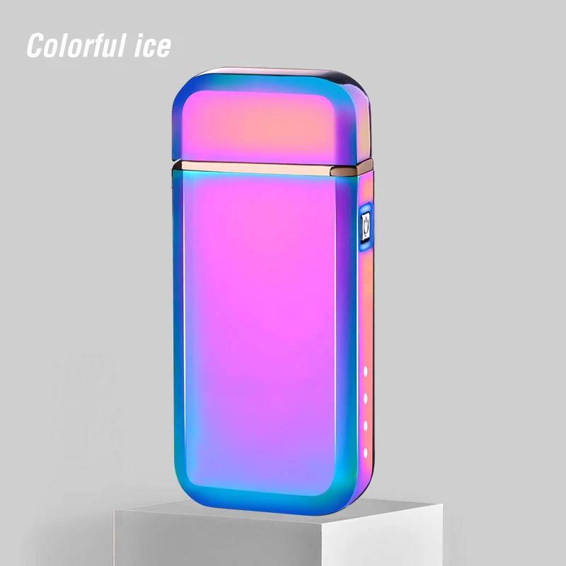 Ice color Новая Вращающаяся дуговая зажигалка, Вращающаяся USB электрическая плазменная зажигалка с фонариком, ветрозащитная Электронная зажигалка для мужчин, подарки - Цвет: Ice color