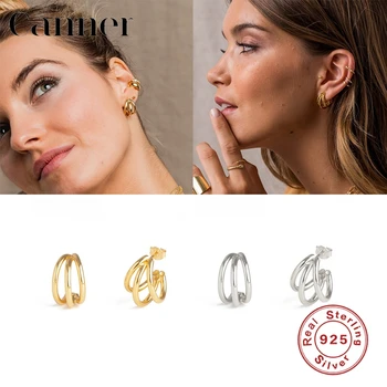 

Gold 925 Sterling Silver Stud Earrings Geometric Simple Three Circle Metal Earrings For Women Fine Holiday Jewelry pendientes W4