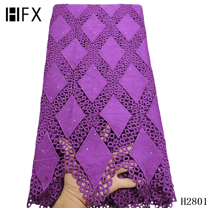 HFX Высокое качество Африканский водорастворимый шнур кружевной ткани модный стиль гипюр шнур сетевой шнурки с камнями для нигерийских H2801