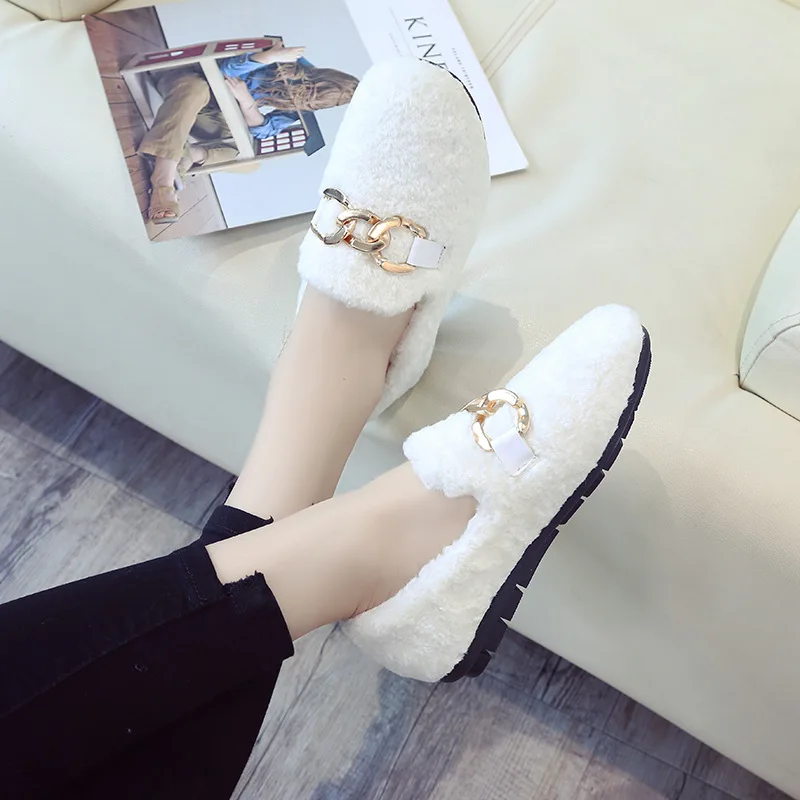 

2019 Autumn on Furry New-Lazy Moccosins Women's Winter plus Velvet Suede Child Sport Shoes Solid Color Versatile Outer Wear