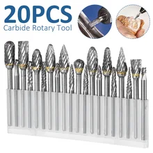

20pcs Tungsten Carbide Burrs Set Milling Cutter Rotary Tool Shank Double Cut Solid Carbide Rotary Burr Set for Die Grinder Drill
