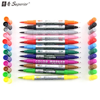 

Superior 12 Colors/Set Artist Soft Dual Watercolor Brush Sketch Markers Water Based Ink Twin Tip Marker Pen for Drawing Manga