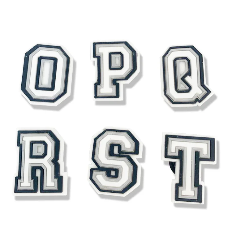 Single Letter 1Pcs Black White Alphabe Shoe charms Button Accessories Shoe DIY Decoration Wristband Kids X-mas Gift  Croc Jibz