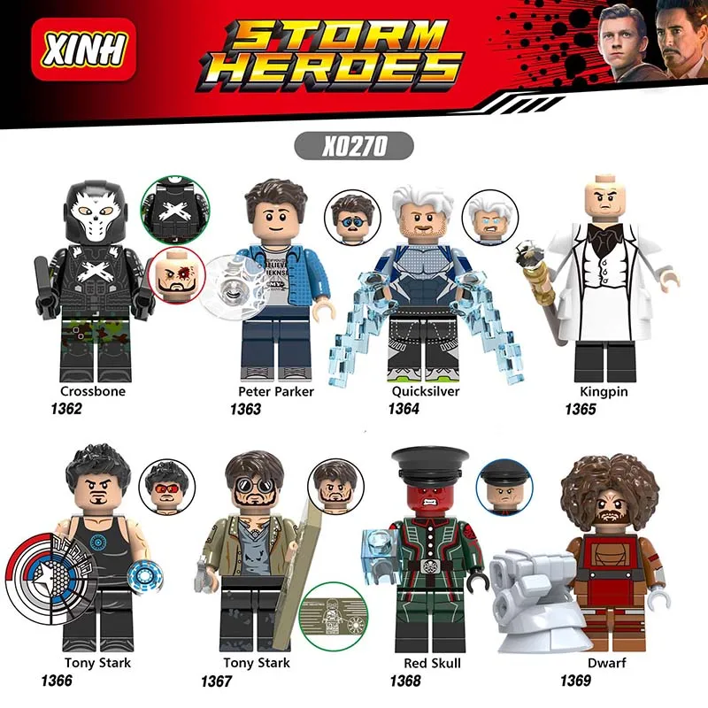 

NEW Sale Super Heroes Avengers Building Blocks Bricks Crossbone Peter Parker Kingpin Dwarf Tony Stark Action Toy Kid Gifts X0270