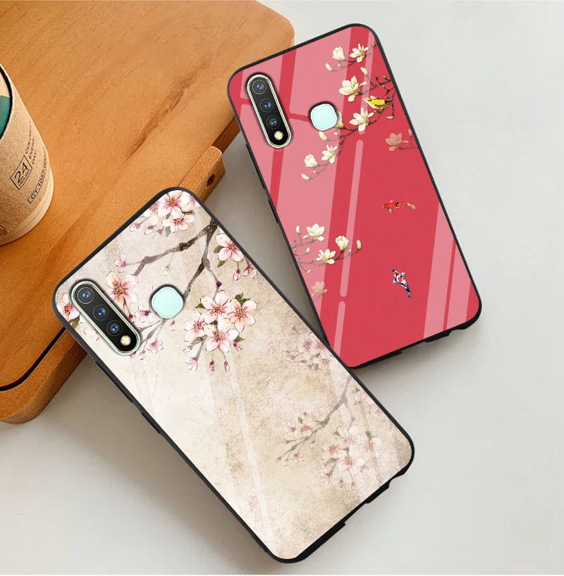 ДЛЯ VIVO Y19 чехол Y11 PC Пластиковый стеклянный чехол для телефона черный ТПУ бампер чехол для VIVO Y11 Y5S U3 VIVOY19 Y19 задняя крышка Y 19
